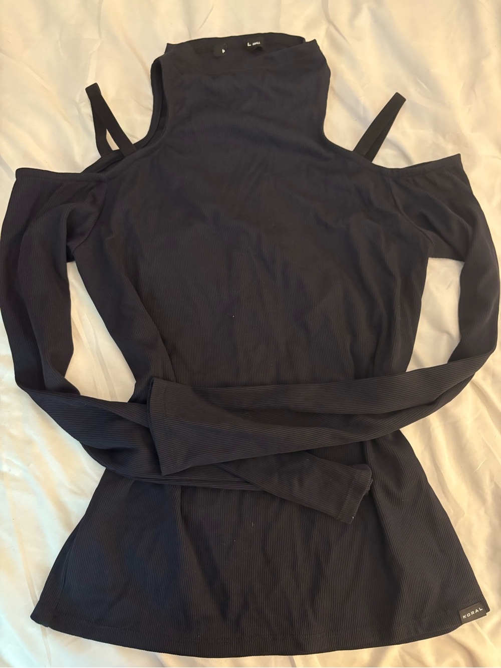 Koral Black Cold-Shoulder Long Sleeve Top